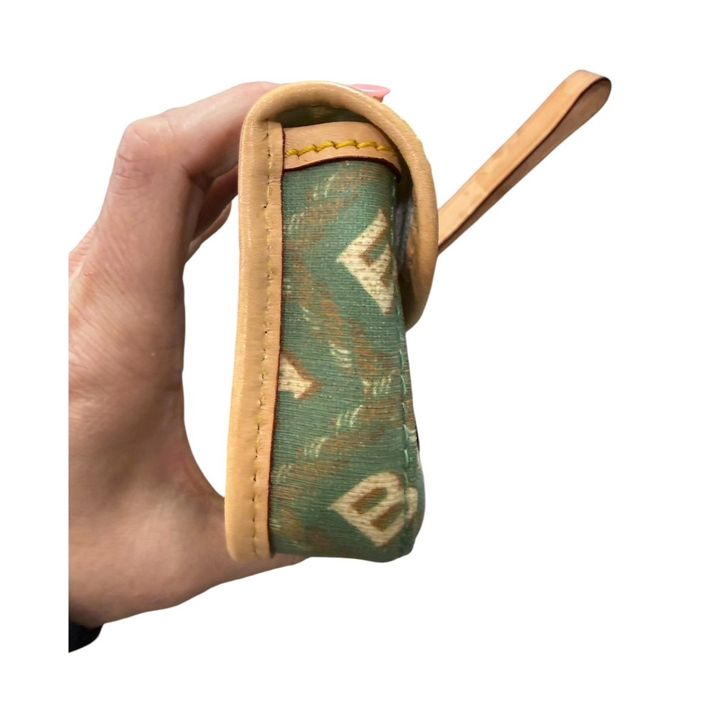 Dooney & Burke Wristlet Green Monogram Logo Leather Y2K Mini Pouch Clutch Bag - Picture 8 of 13